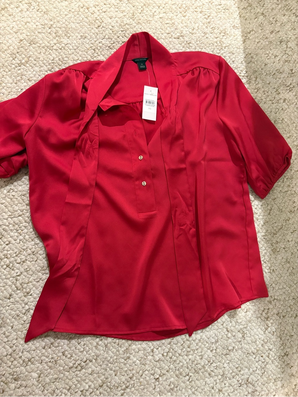 Ann Taylor Satin Tie-Neck Blouse NWT